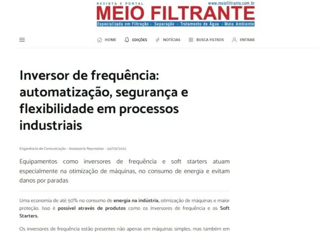 Especialista da Reymaster fala sobre inversores de frequência na Revista Meio Filtrante